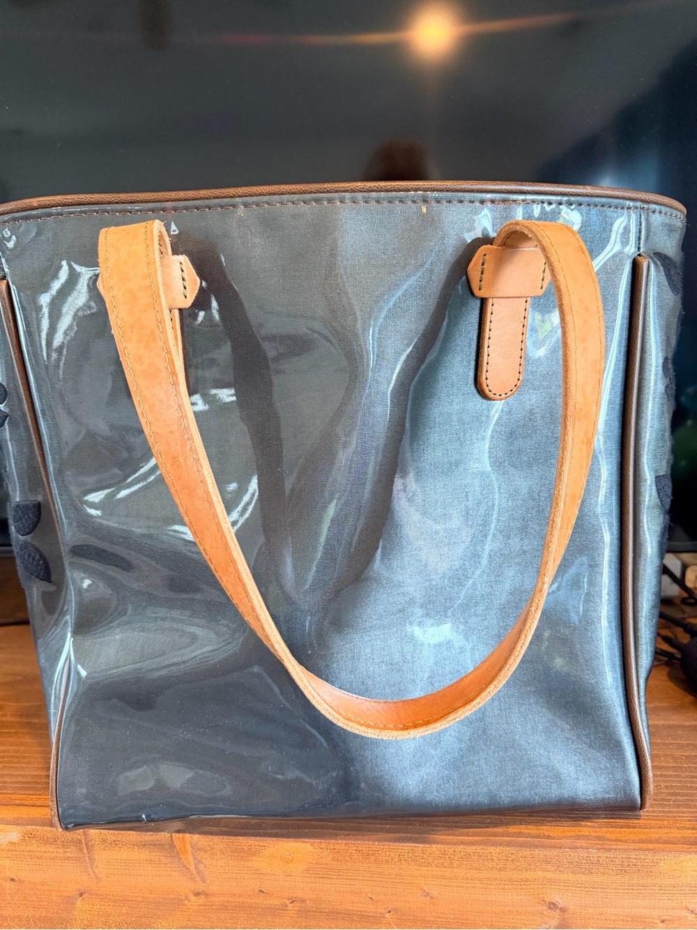 Consuela Black Floral Tote with Tan Leather Handles - Picture 5 of 10